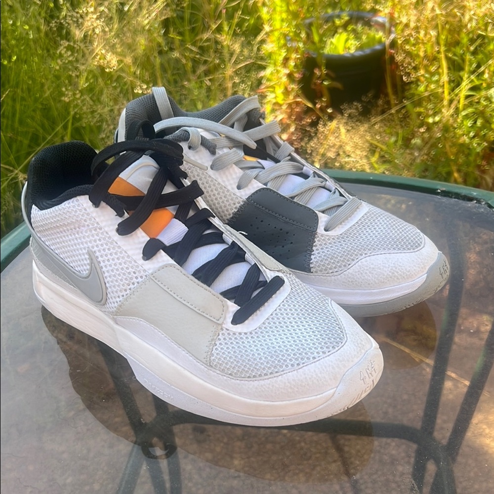 Nike Men's White, Gray & Black Low-Top Sneakers with Orange Tongue Accent